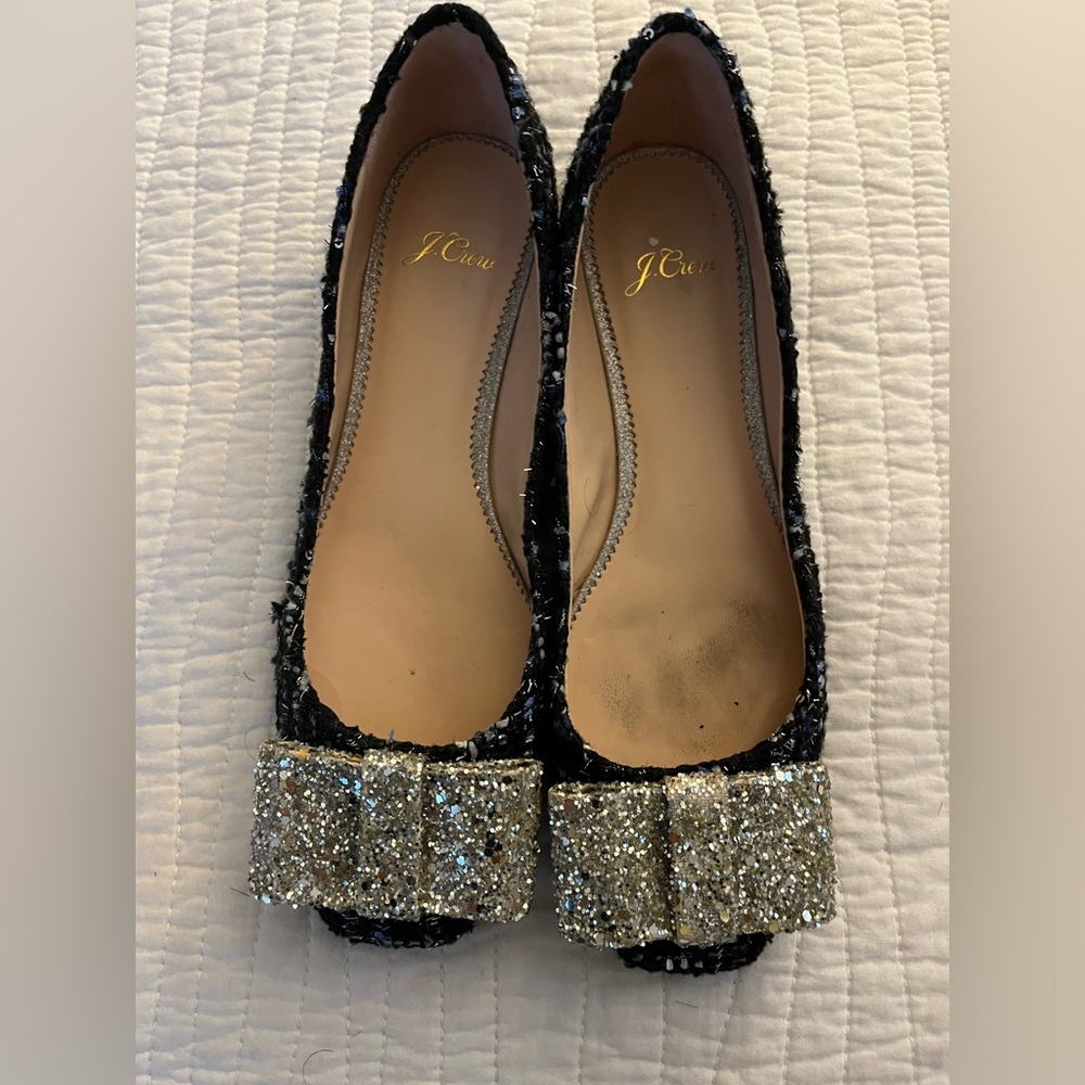 JCrew Sally Ballet Flat in Tweed w/ Glitter Bow